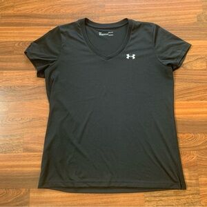 Under Armour Heat Gear V-Neck Logo T-Shirt Women’s Large Black